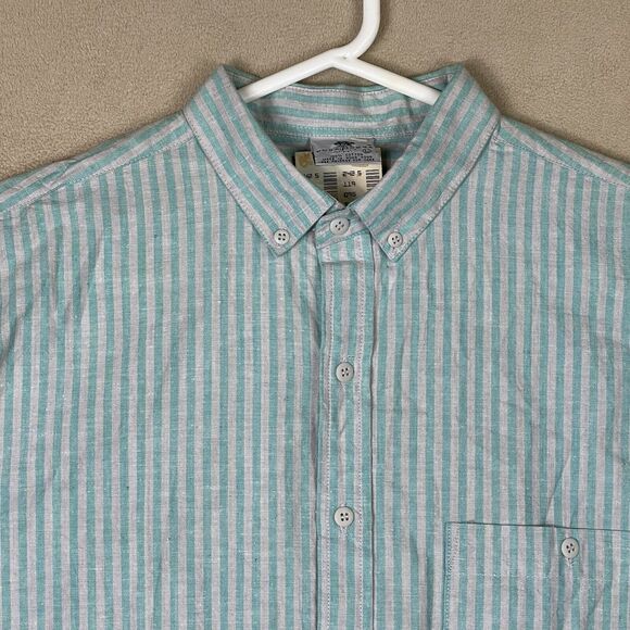 Cucamonga Shirt Adult Large Gray Green Striped Short‎ Sleeve Casual Beach Mens - Picture 2 of 9